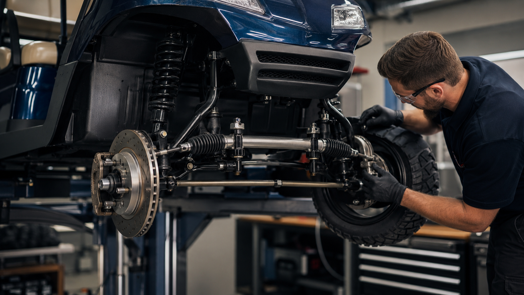 Golf cart brake, steering and suspension system inspection